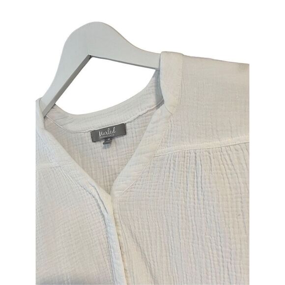 Marled white long sleeve quilted cotton top - M - Picture 4 of 7